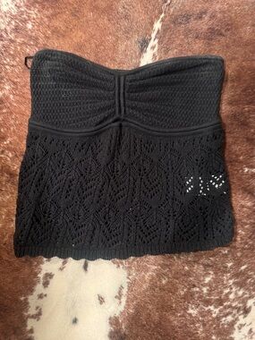 American Eagle Black Strapless Crochet Tube Top